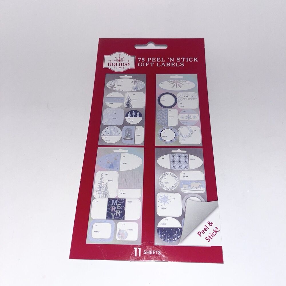 Holiday Time 75 Peel N Stick Christmas Gift Labels 11 Sheets Snowflake - NEW